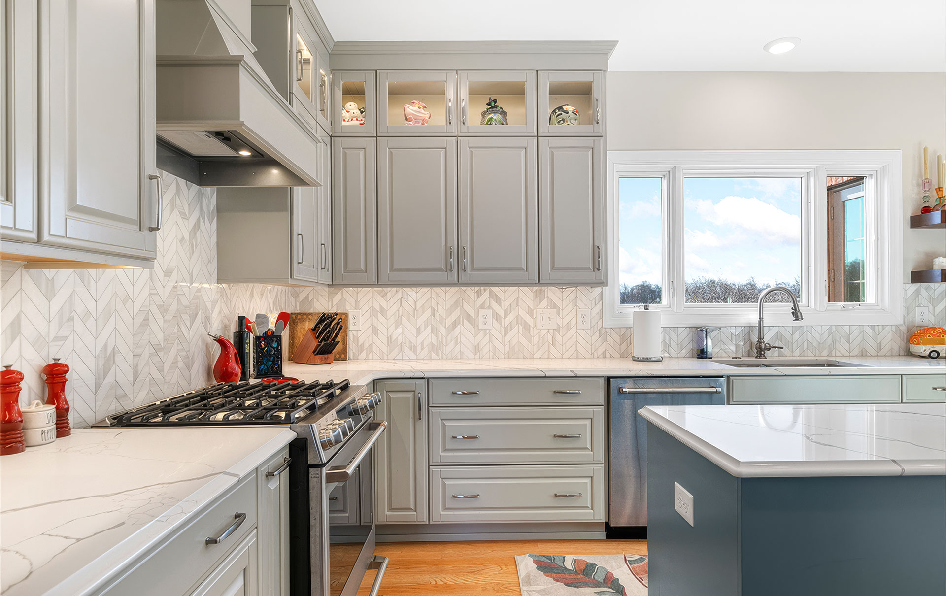 Interior photo of a kitchen.